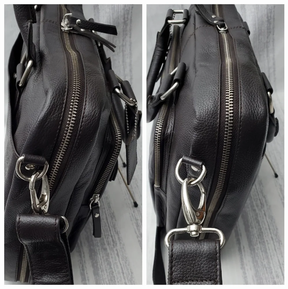 Leather Laptop Briefcase With Handle Adjustible Strap Brown Business Casual
